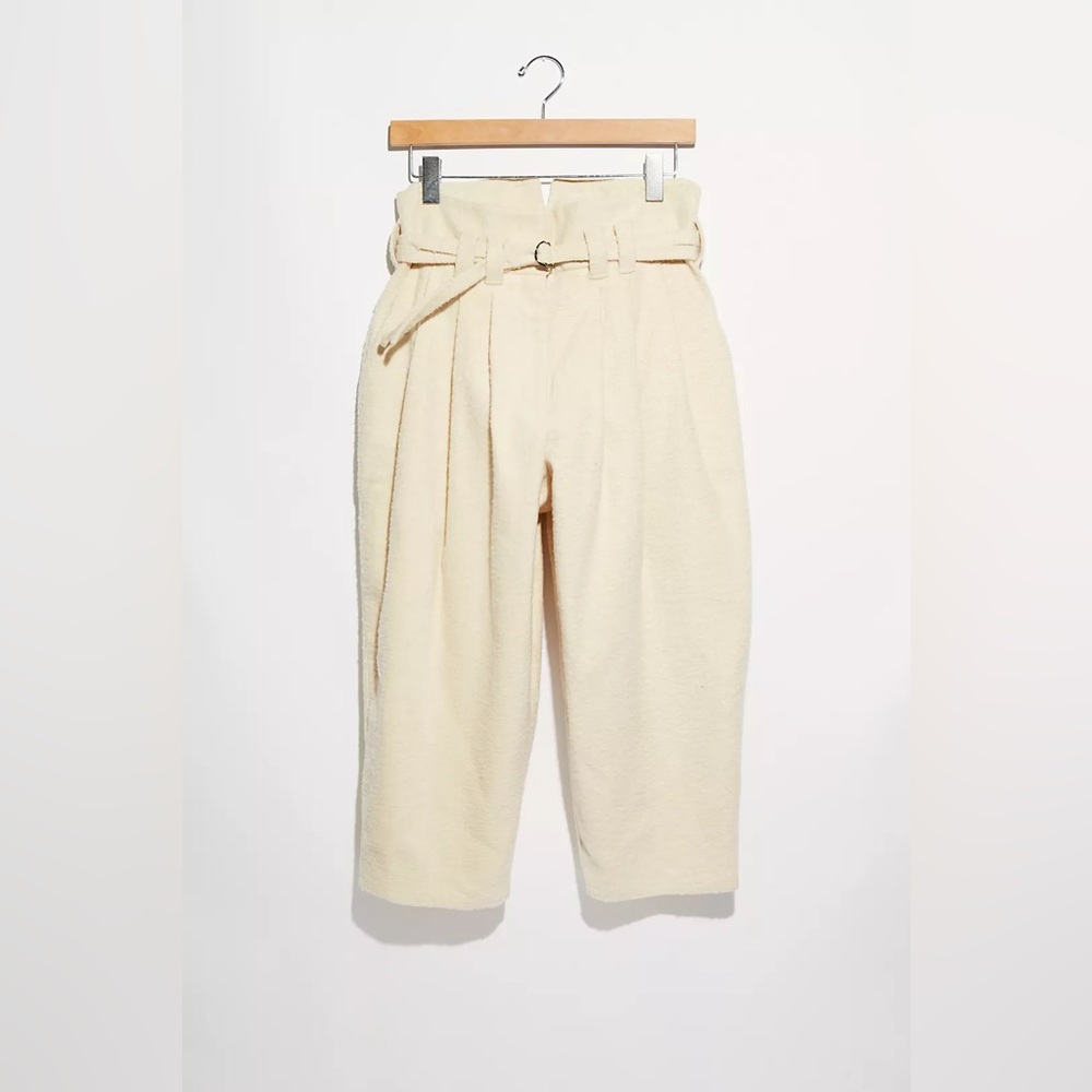Omnia Ex Nihilo Billy Pants Cream Cotton Cropped Belted Pants size medium
